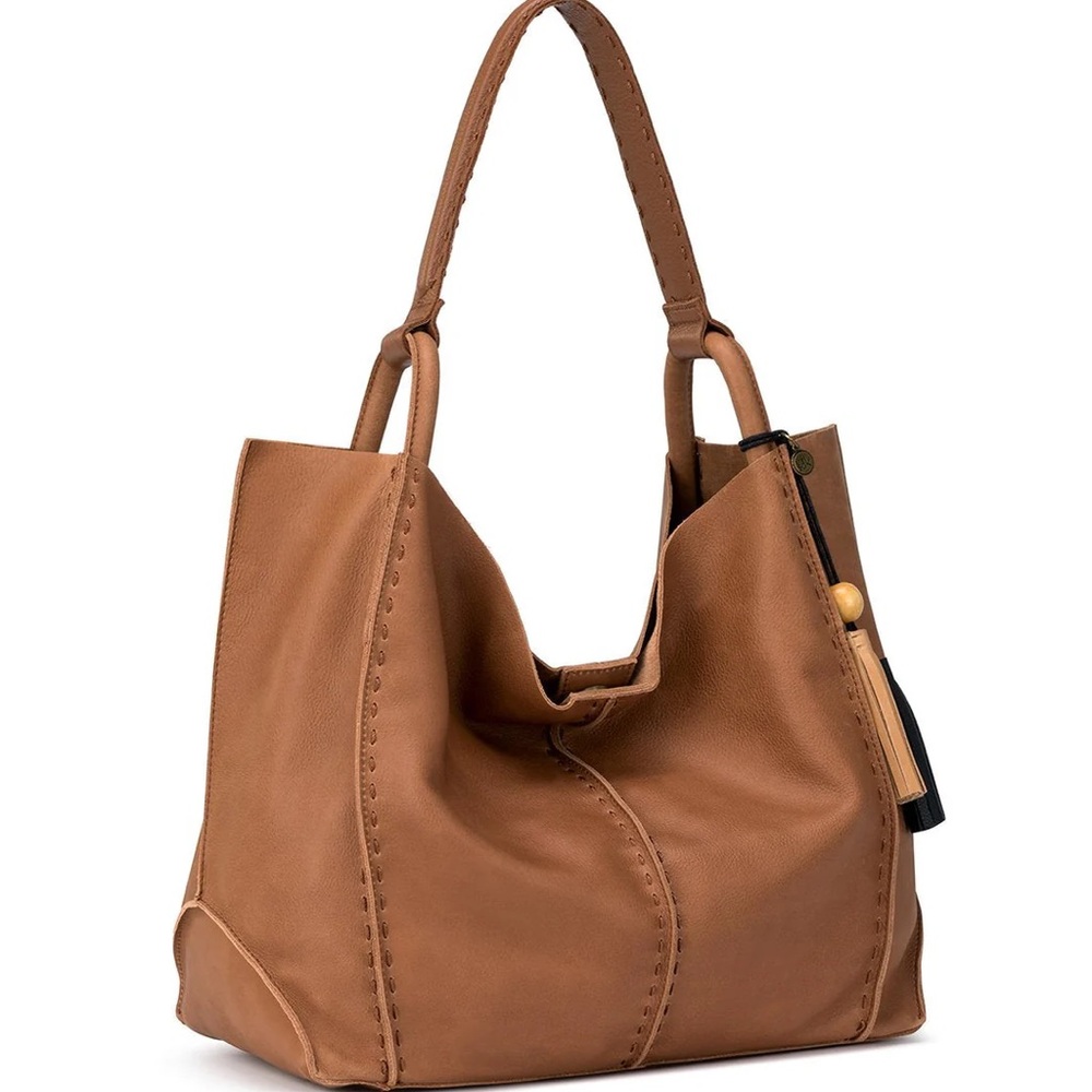 The Sak Los Feliz Tobacco Leather Large Slouchy Tote Purse Bag Brown Tan